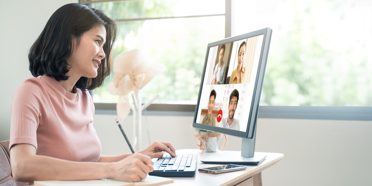 A female Asian recruitment candidate engaging in a virtual group interview